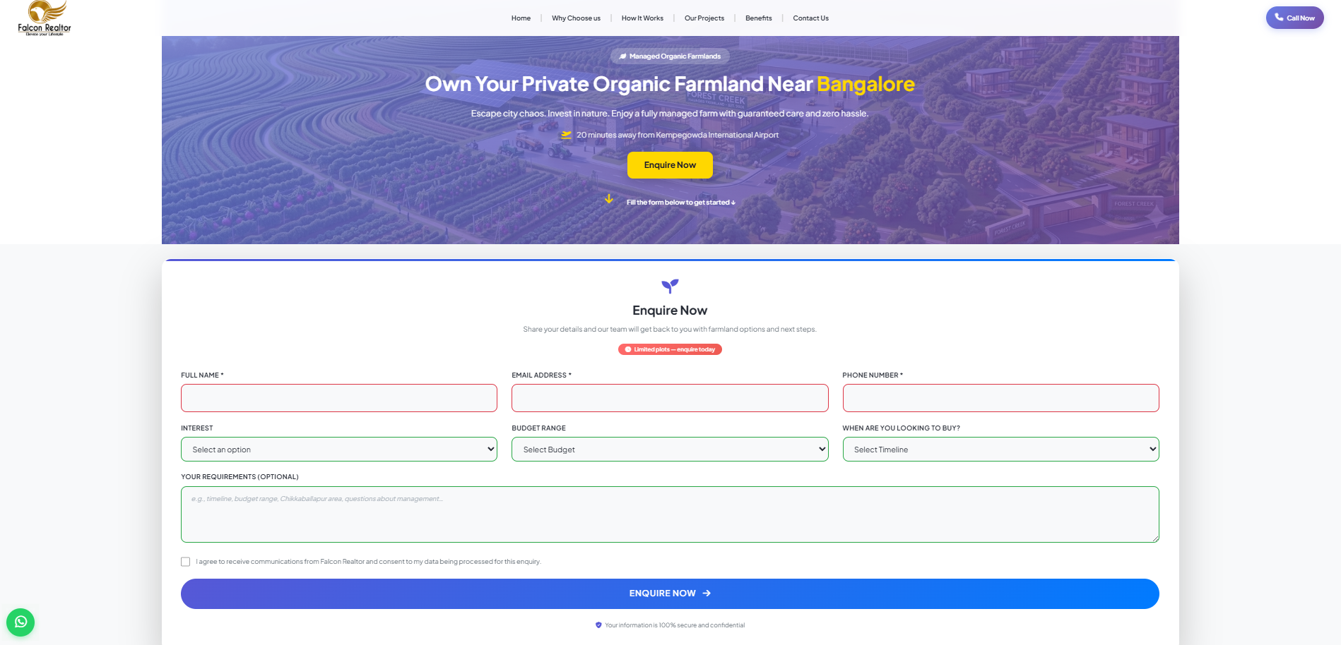 Falcon Realtor — project detail page with enquiry form